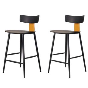 8 Kit 2 Banquetas Baixas Analu Rivatti 89cm -Altura- Assento e Encosto PP Preto Detalhe PU Marrom Base em Aco